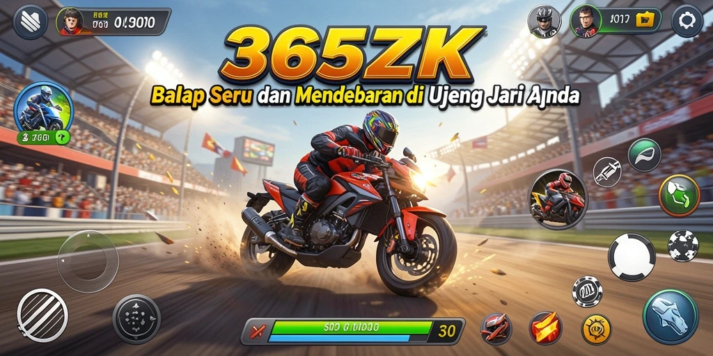 Screenshot utama 365ZK menampilkan serunya balapan di trek yang menantang.