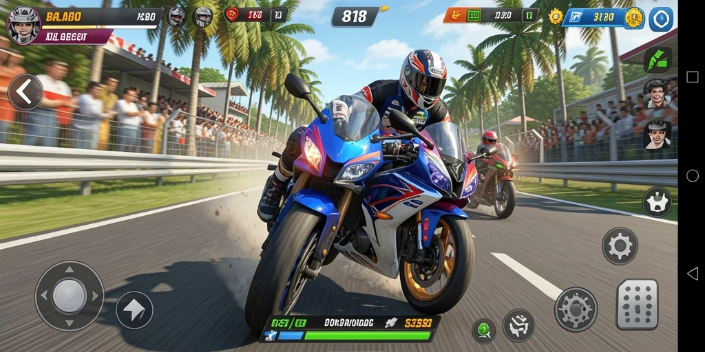 Tampilan gameplay seru dari balapan motor dalam 8180.