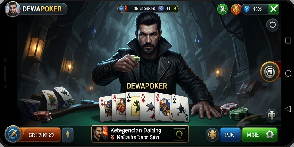 Screenshot menampilkan suasana menegangkan di DEWAPOKER.