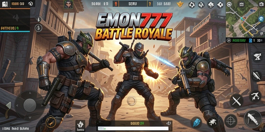 Gameplay EMON777 menampilkan pertempuran intens antar pemain dalam arena luas.