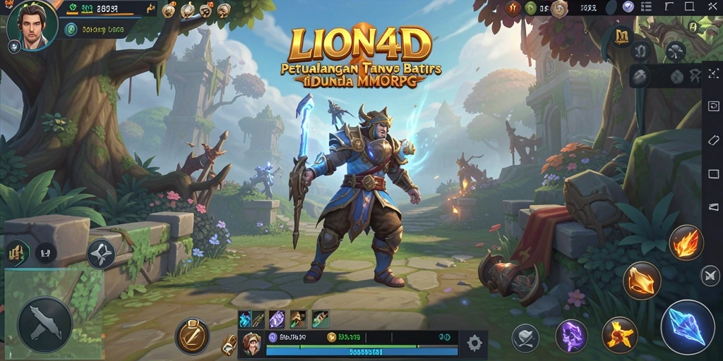 Screenshot gameplay LION4D menampilkan pertarungan epik antara karakter dan monster.