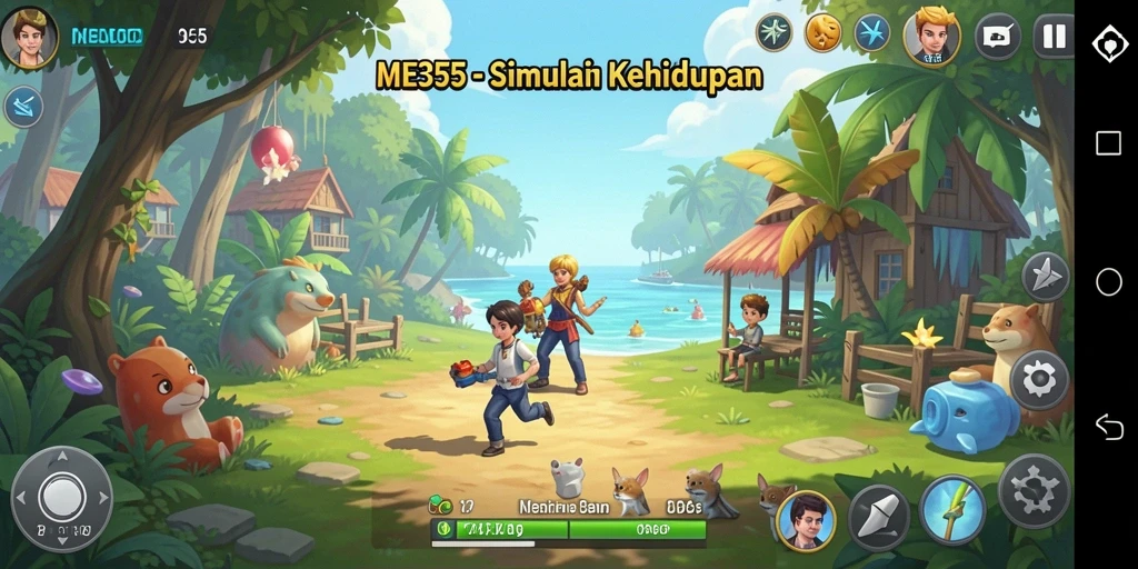 Screenshot gameplay ME355 menampilkan interaksi karakter dan lingkungan.