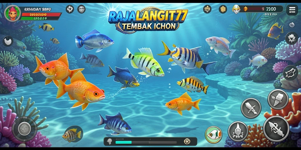 Tangkapan layar gameplay RAJALANGIT77 dengan aksi tembak ikan yang seru.