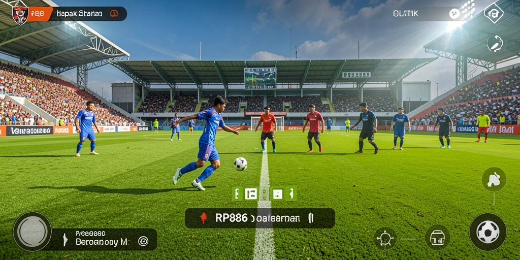 Tampilan screenshot RP886 yang menunjukkan aksi seru di lapangan sepak bola.